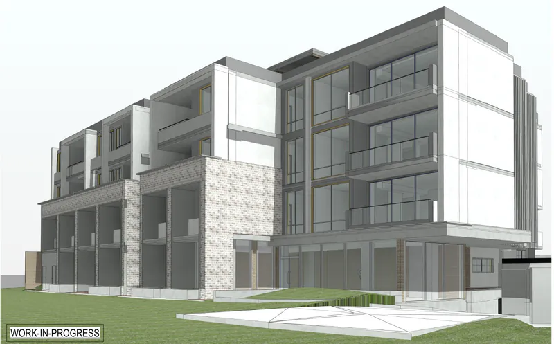 Render of a four-storey residential building over a basement in Botany, measured by HYKSOS as a formwork, concrete and steel bill