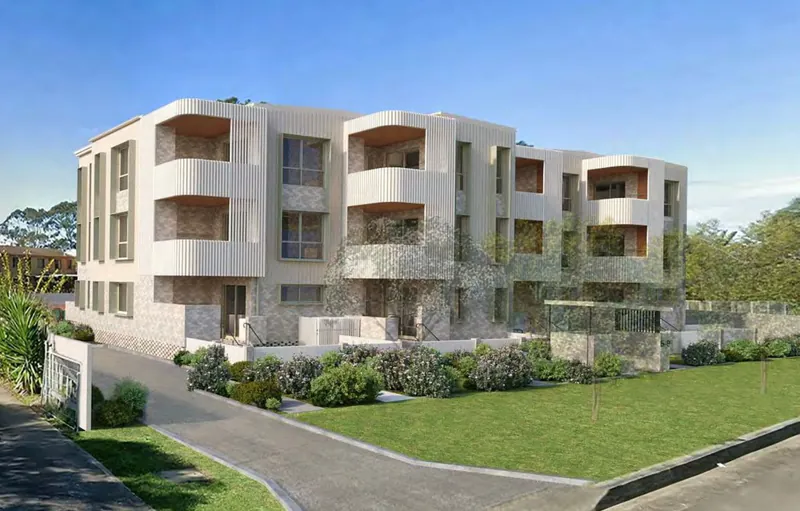 Render of a three-storey residential apartment block in Fairy Meadow, measured by HYKSOS as a formwork, concrete and steel bill