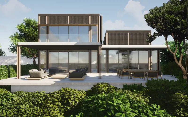 Render of a coastal residence with a basement in Wamberal on the Central Coast, measured by HYKSOS